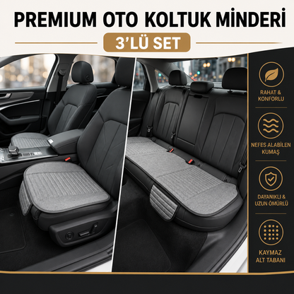Tokyo Serisi Keten Oto Koltuk Minder Seti- Koltuk Koruma Kılıfı 3'lü Set