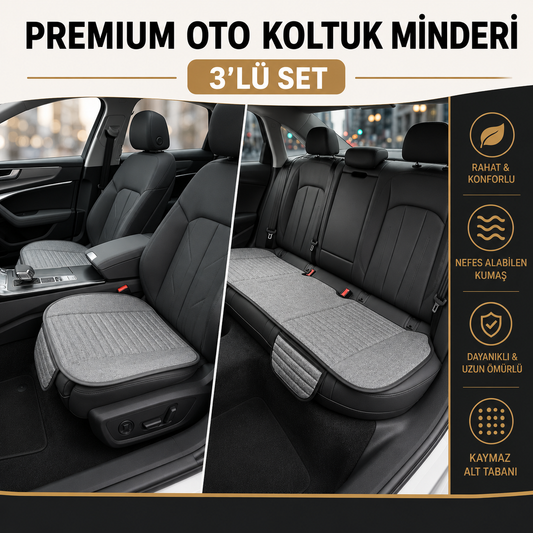 Tokyo Serisi Keten Oto Koltuk Minder Seti- Koltuk Koruma Kılıfı 3'lü Set