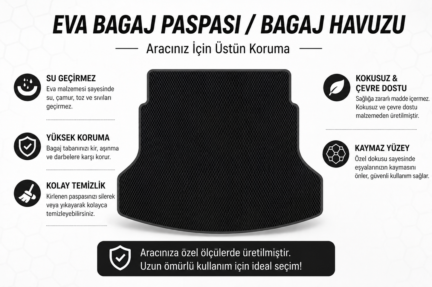 AUDI A3 HB 2020+ Uyumlu Hücreli EVA Oto Bagaj Havuzu & Bagaj Paspası – Tam Uyum, Kir Tutmaz