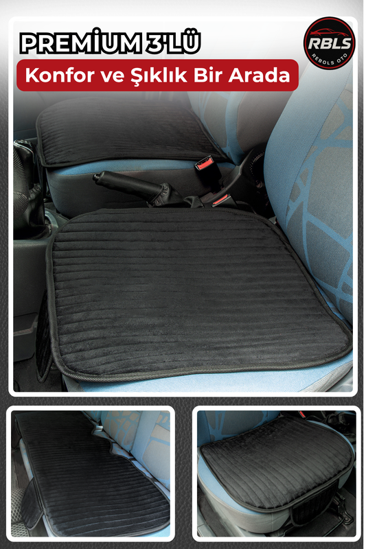 Velur Cepli &Terletmez Oto Koltuk Minder Seti-Koltuk Koruma Kılıfı 3'lü Set