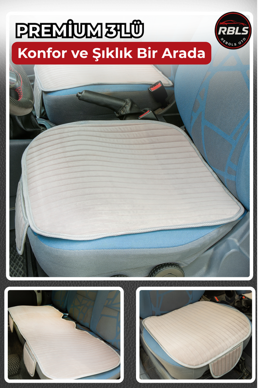 Velur Cepli &Terletmez Oto Koltuk Minder Seti-Koltuk Koruma Kılıfı 3'lü Set