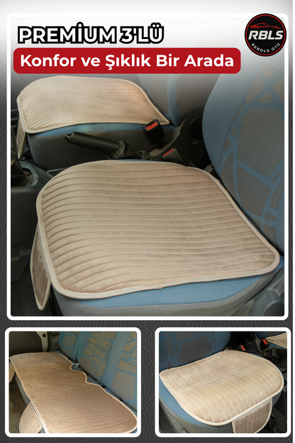 Velur Cepli &Terletmez Oto Koltuk Minder Seti-Koltuk Koruma Kılıfı 3'lü Set