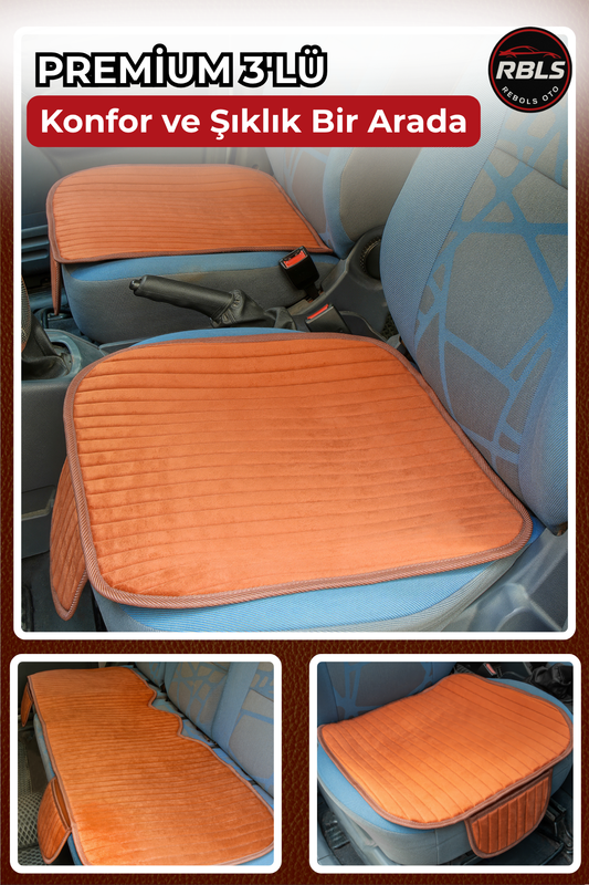 Velur Cepli &Terletmez Oto Koltuk Minder Seti-Koltuk Koruma Kılıfı 3'lü Set