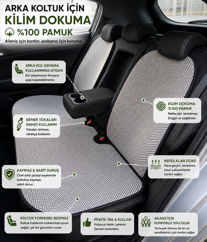 KİLİM DOKUMA TERLETMEZ %100 PAMUK OTO KOLTUK MİNDER SETİ 5'Lİ