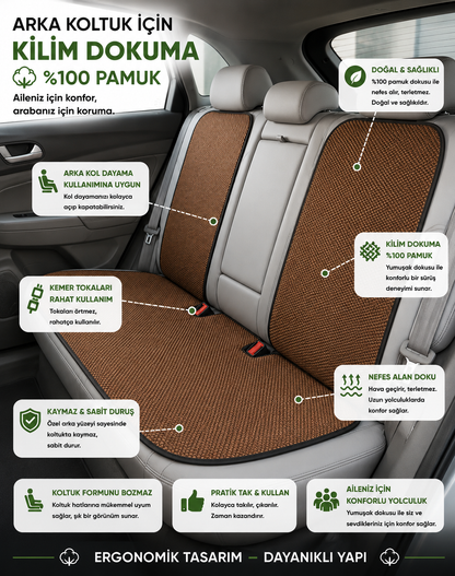 KİLİM DOKUMA TERLETMEZ %100 PAMUK OTO KOLTUK MİNDER SETİ 5'Lİ