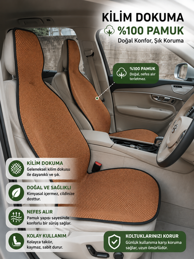 KİLİM DOKUMA TERLETMEZ %100 PAMUK OTO KOLTUK MİNDER SETİ 5'Lİ