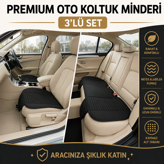 Tokyo Serisi Keten Oto Koltuk Minder Seti- Koltuk Koruma Kılıfı 3'lü Set