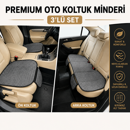 Tokyo Serisi Keten Oto Koltuk Minder Seti- Koltuk Koruma Kılıfı 3'lü Set