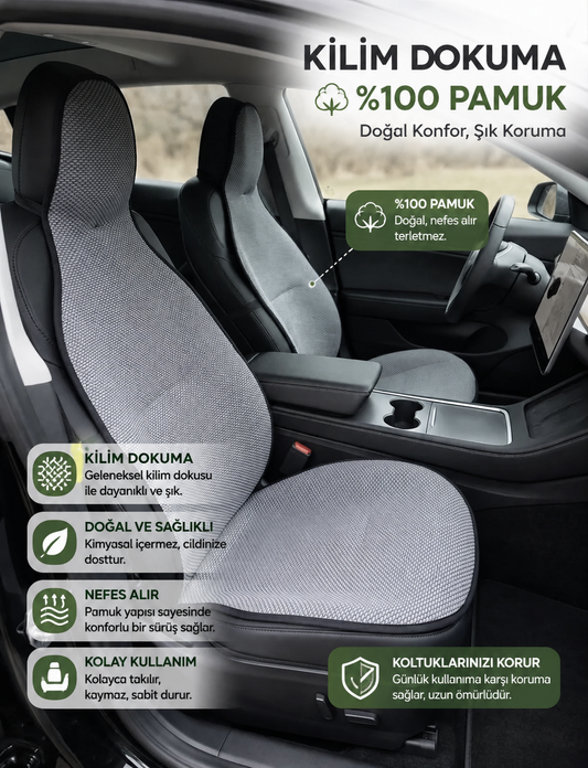 KİLİM DOKUMA TERLETMEZ %100 PAMUK OTO KOLTUK MİNDER SETİ 5'Lİ