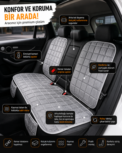 Premium Ortopedik Oto Koltuk Minder Seti-Koltuk Koruma Kılıfı-Ön ve Arka Tam Set