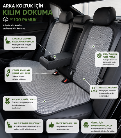 KİLİM DOKUMA TERLETMEZ %100 PAMUK OTO KOLTUK MİNDER SETİ 5'Lİ