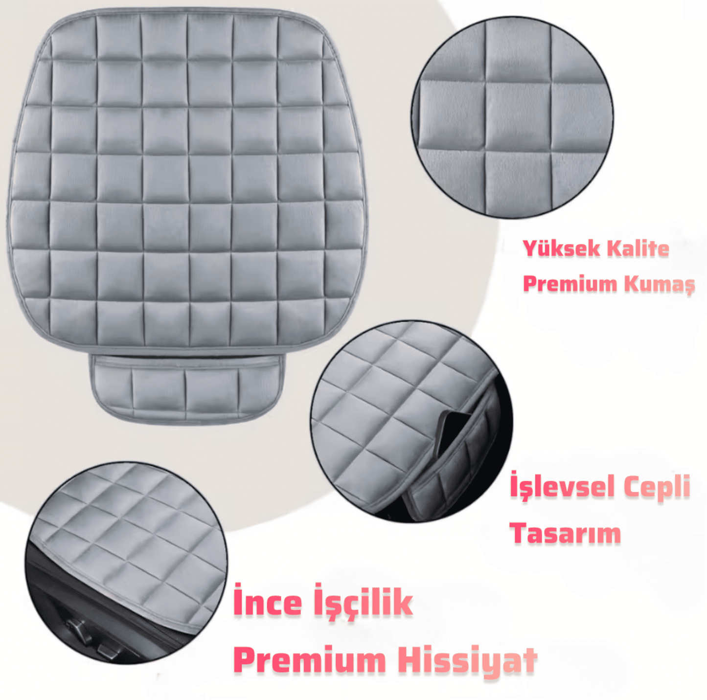 Premium Cepli Ortopedik Oto Koltuk Minder Seti-Koltuk Koruma Kılıfı 3'lü Set